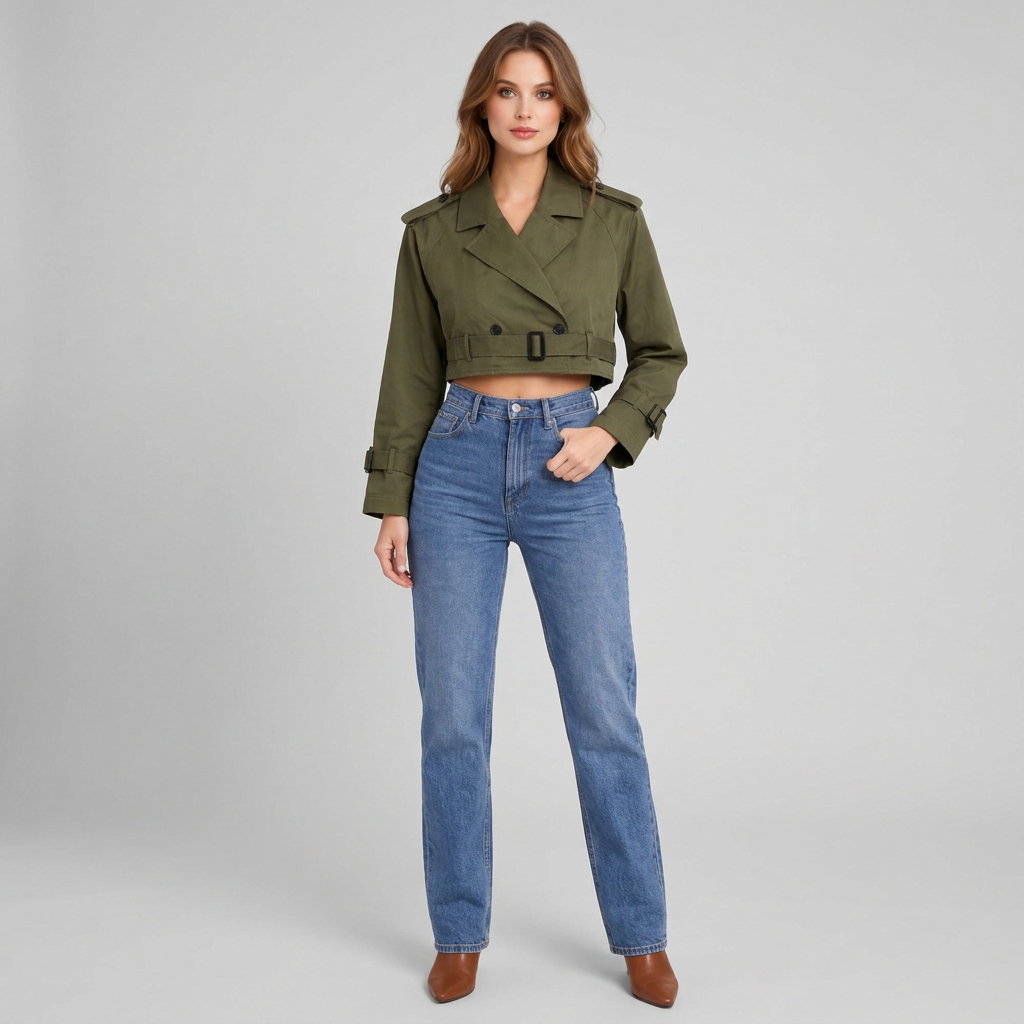 Meinhilde | Damen Trenchcoat mit Gürtel und kurzem Schnitt Cropped Trenchcoat