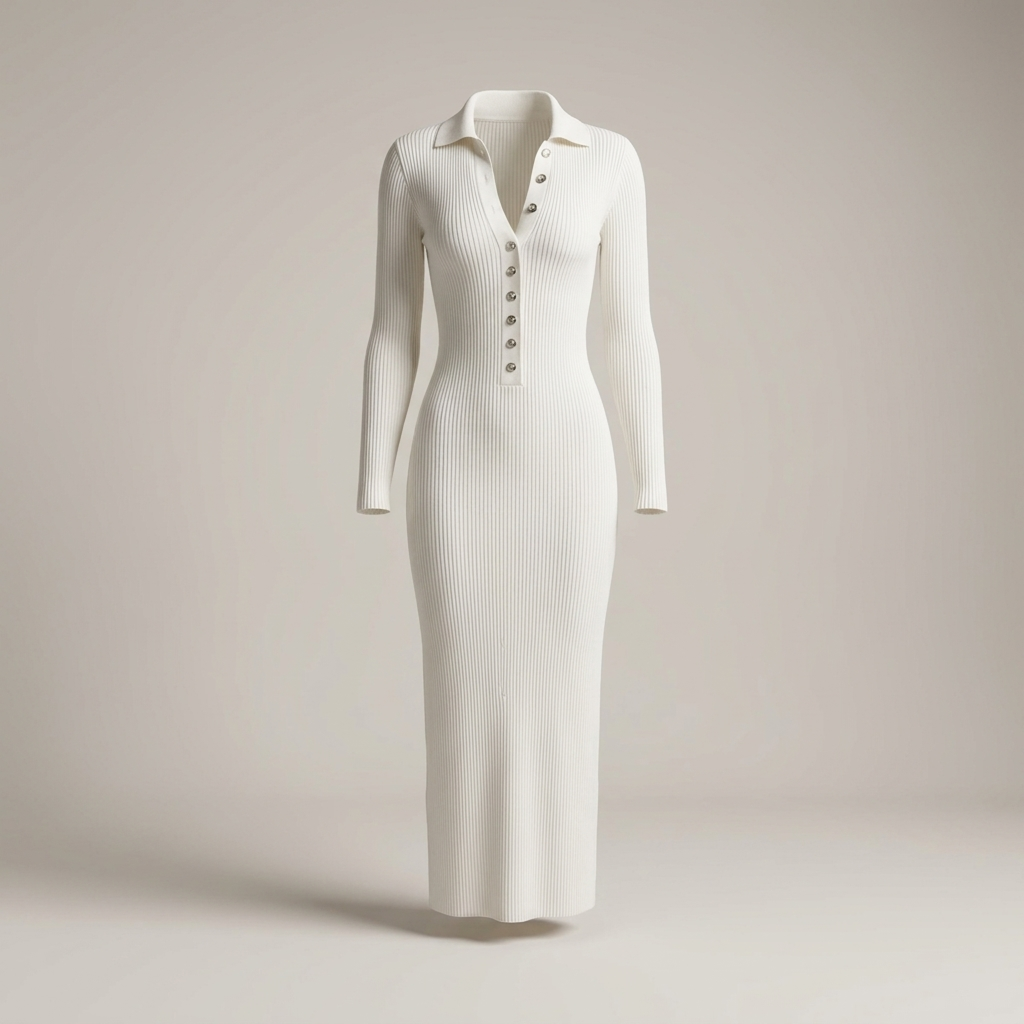 Elisa | Damen Rippstrick Polokleid mit Seitenschlitz
