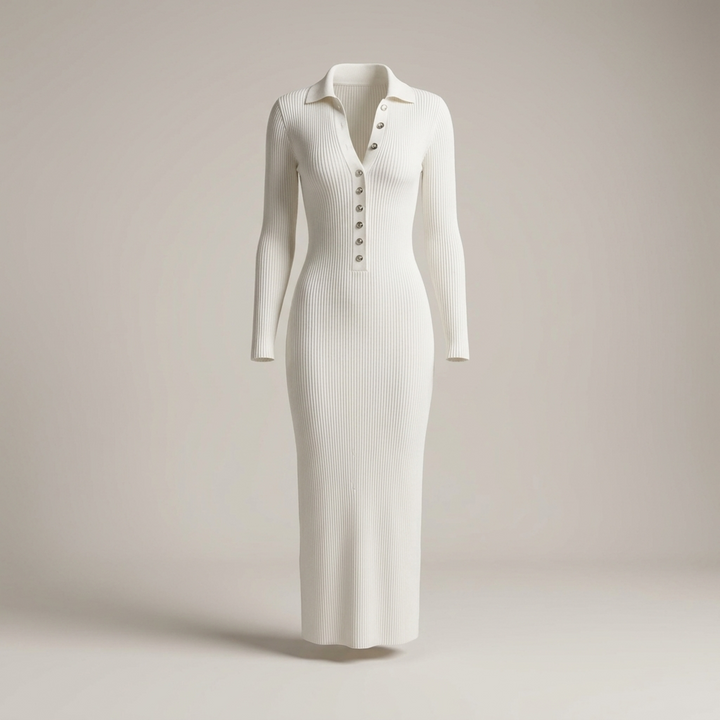 Elisa | Damen Rippstrick Polokleid mit Seitenschlitz