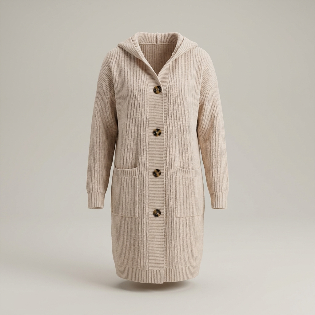 Edeltraud | Damen Longline Kapuzen Strickjacke