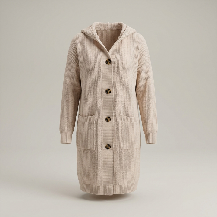 Edeltraud | Damen Longline Kapuzen Strickjacke