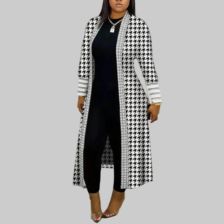 Edda | Damen Hahnentrittmuster Long Strickjacke