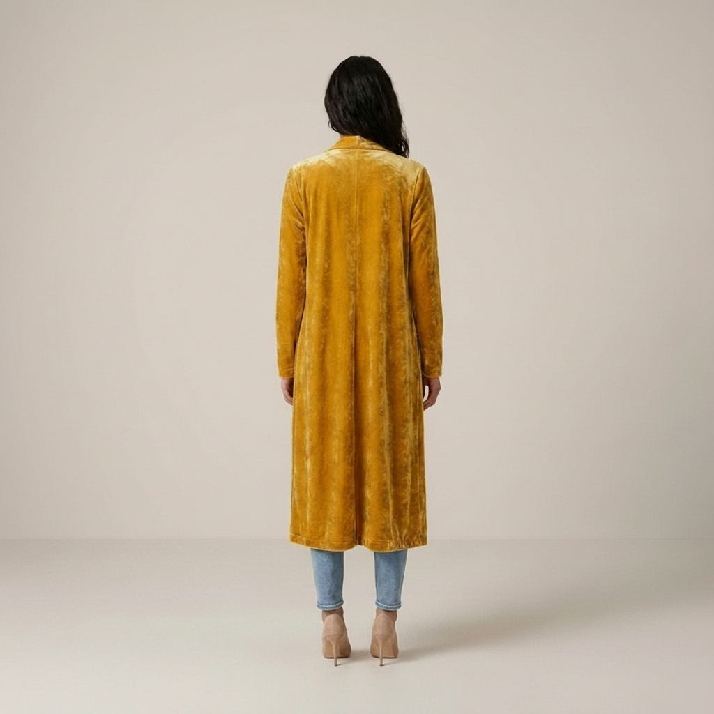 Theresa | Damen Langer Offener Langarm Longcardigan
