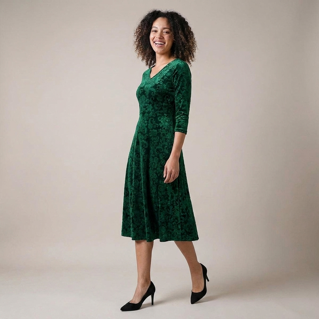 Doris | Damen A-Linien-Musterkleid mit V-Ausschnitt