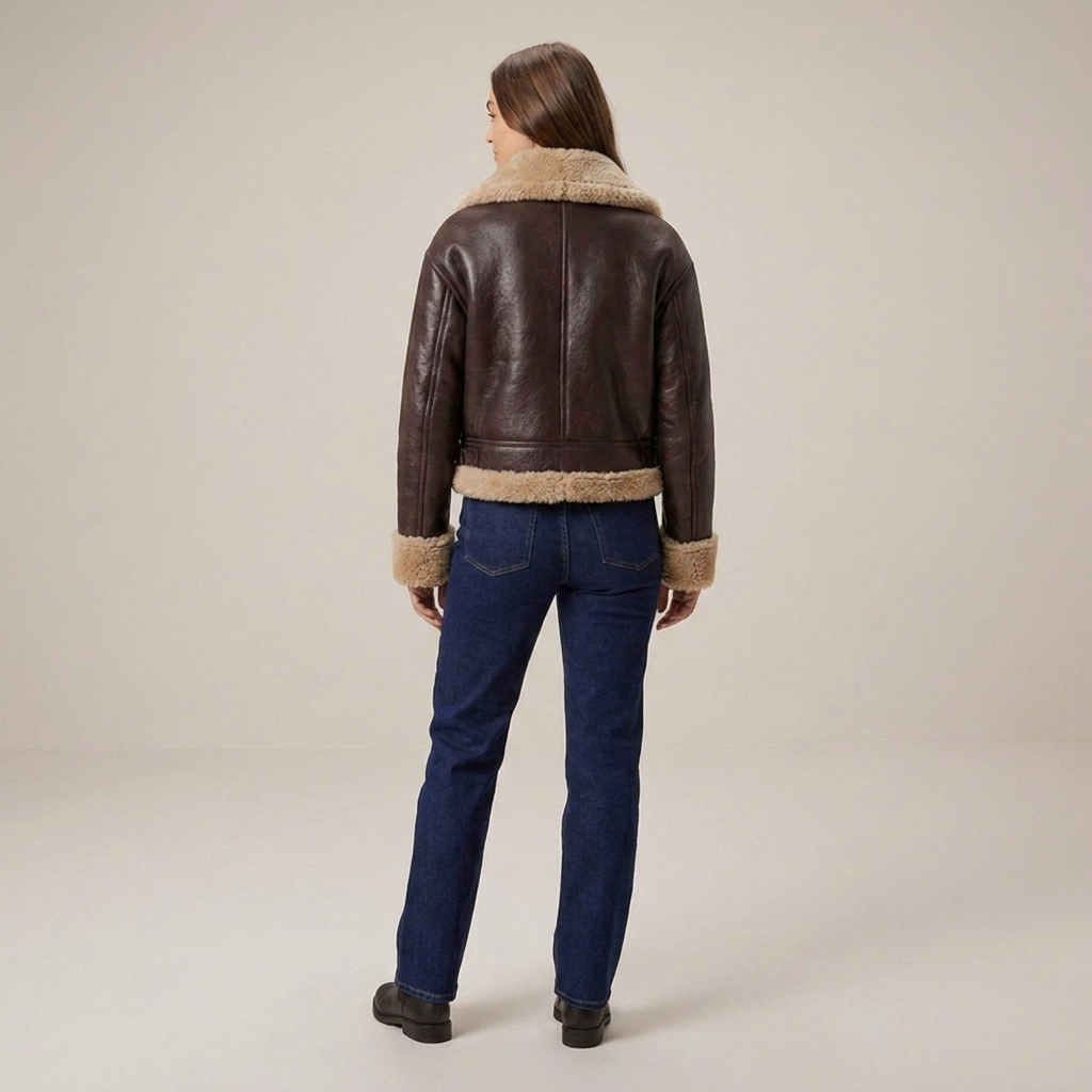 Tamara | Damen Kurze Fellkragen Fliegerjacke
