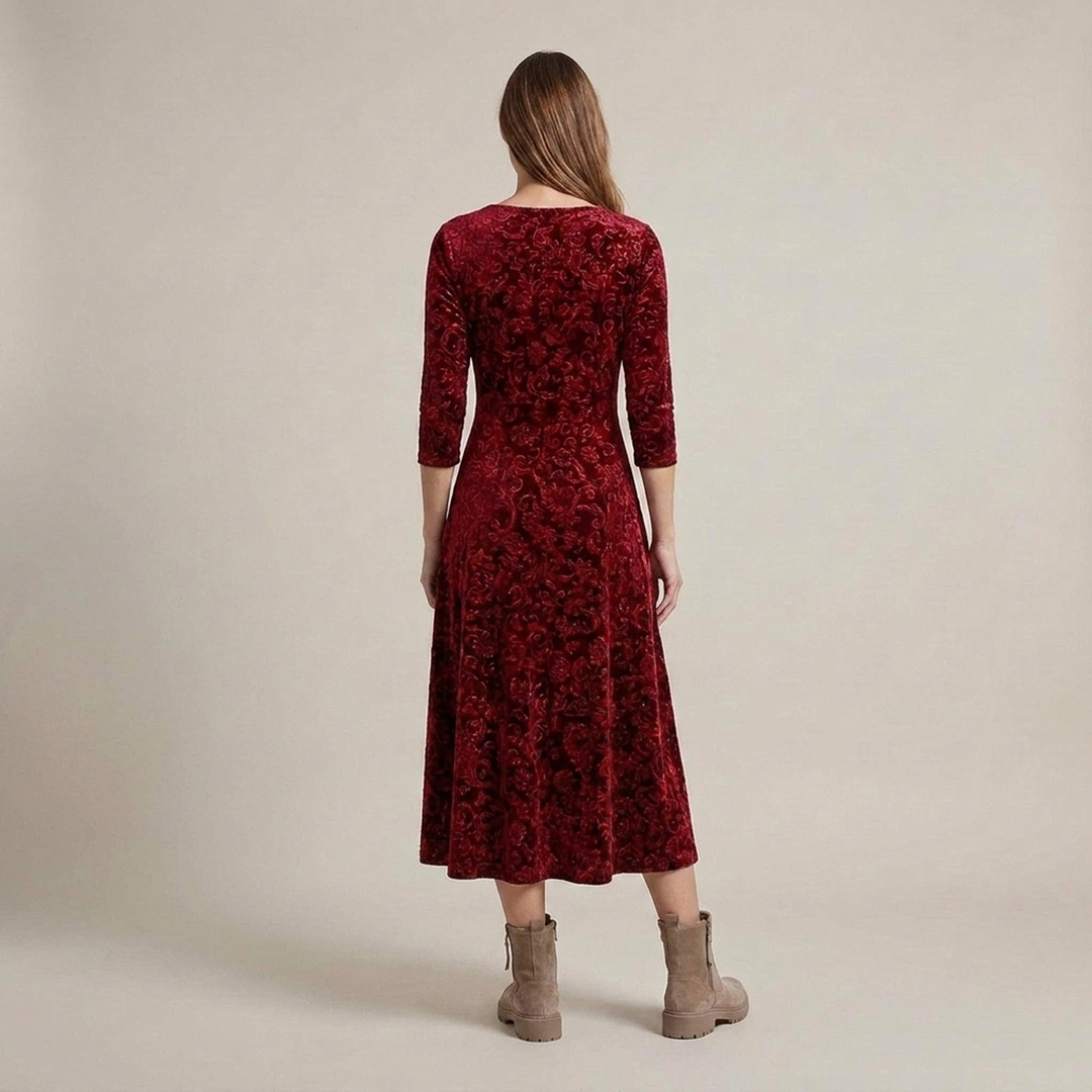 Barbara | Damen Kleid mit V-Ausschnitt und Blumenmuster Midikleid