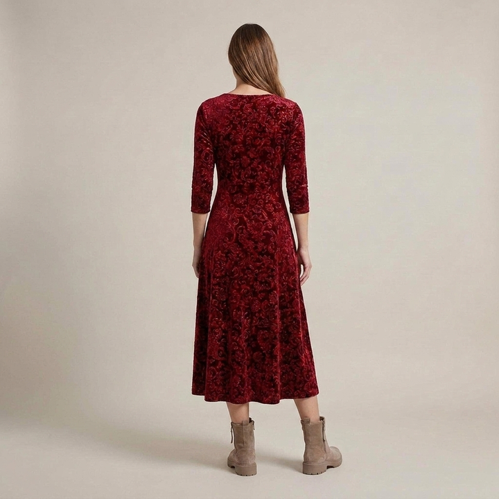 Barbara | Damen Kleid mit V-Ausschnitt und Blumenmuster Midikleid
