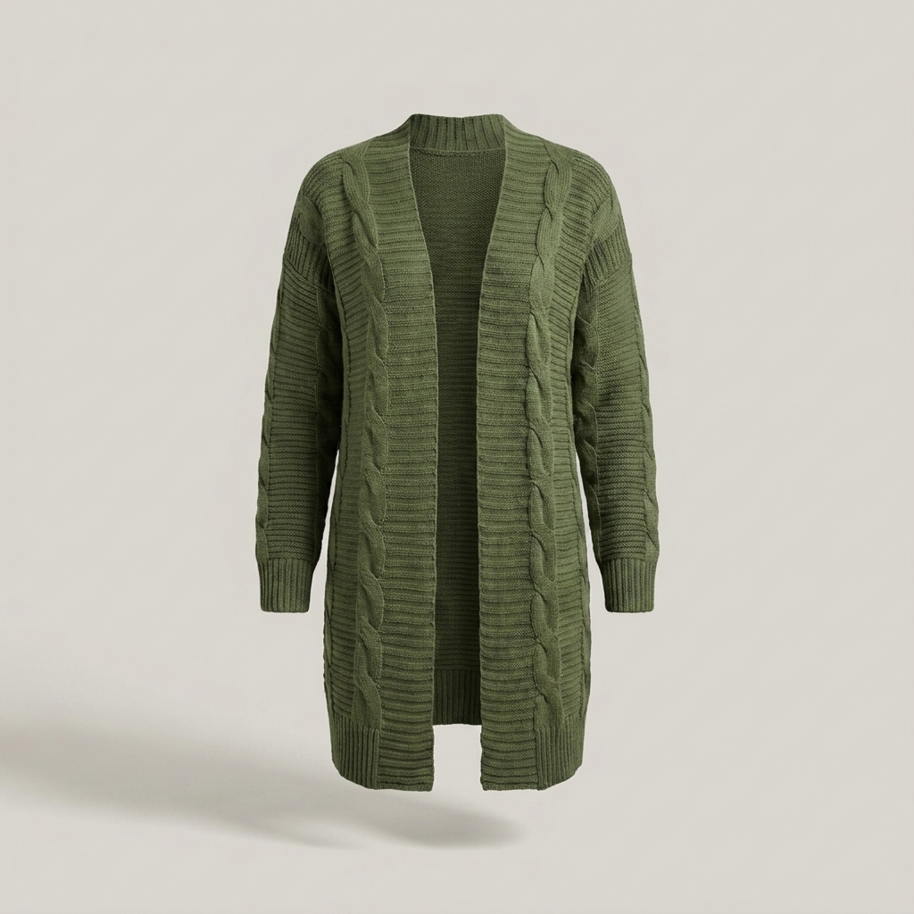 Delia | Damen Strukturmuster Long Strickjacke