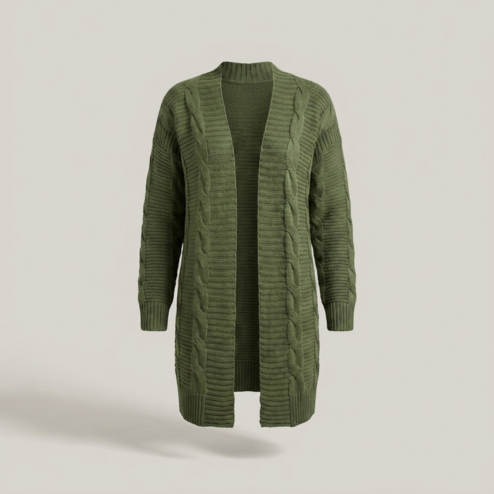 Delia | Damen Strukturmuster Long Strickjacke