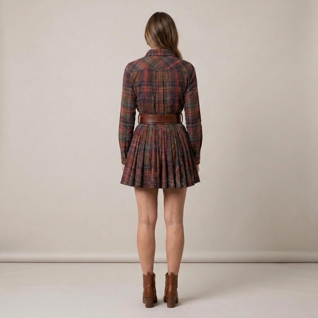 Elke | Damen Hemdblusenkleid mit Plisseerock