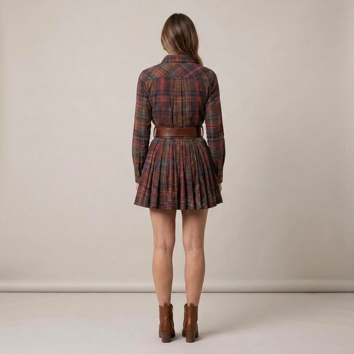 Elke | Damen Hemdblusenkleid mit Plisseerock