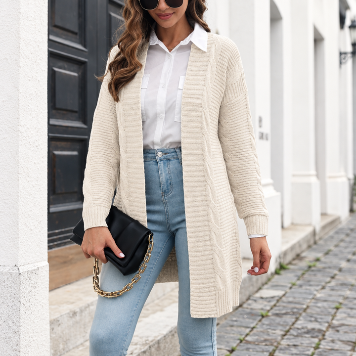 Delia | Damen Strukturmuster Long Strickjacke