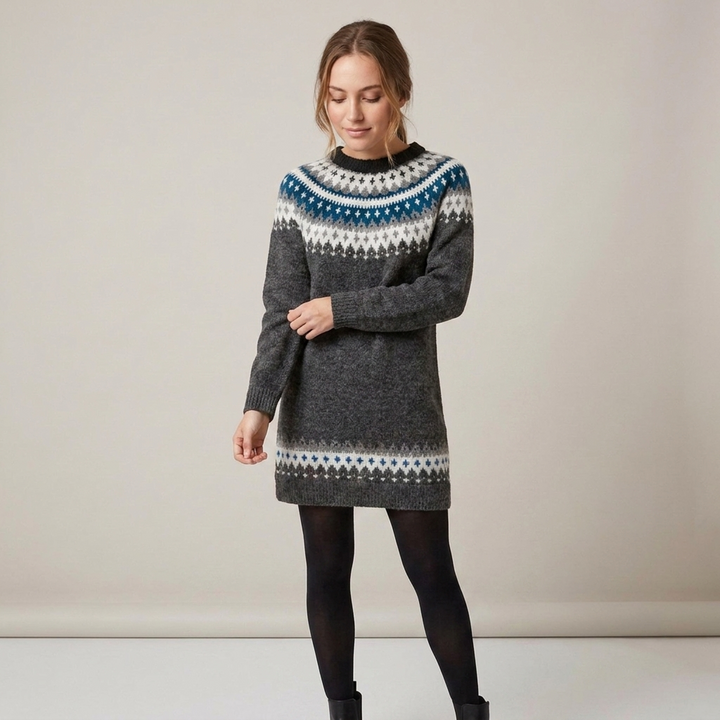 Lara | Damen Norwegisch gemustertes Strickkleid