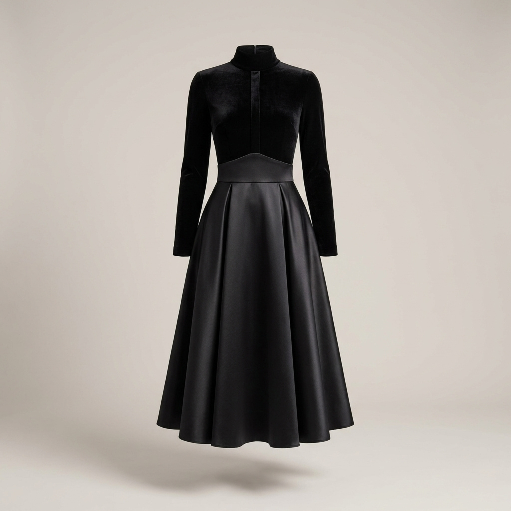 Birgit | Damen Langarmkleid mit Stehkragen Midikleid