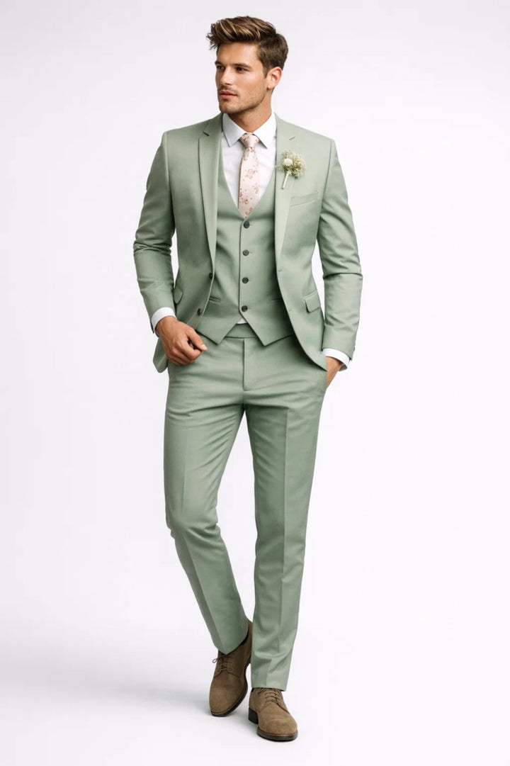 3-teiliger Herrenanzug Salbeigrün | Slim Fit | Mit Weste | Für Hochzeit &amp; Büro