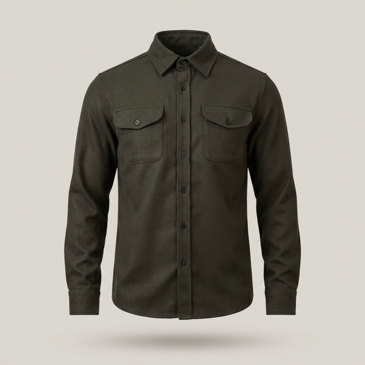 Hauke | Herren Graue Brusttaschen Knopfleisten Hemdjacke