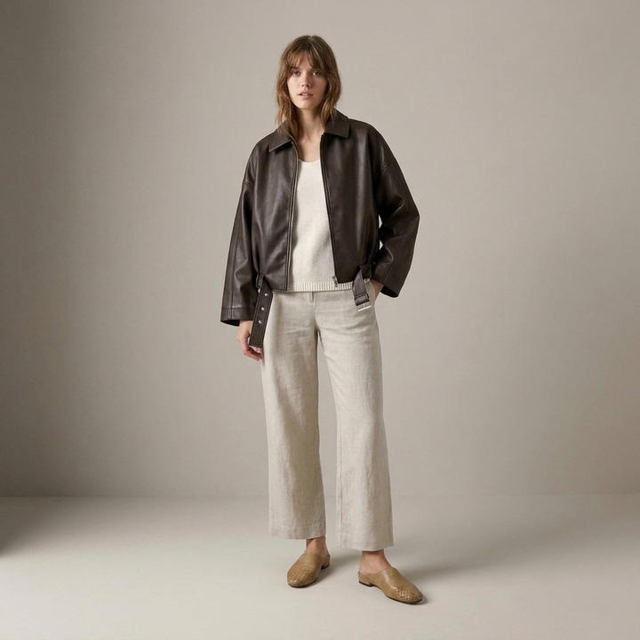 Merlinde | Damen mit Reißverschluss und Schnallendetails Lederjacke