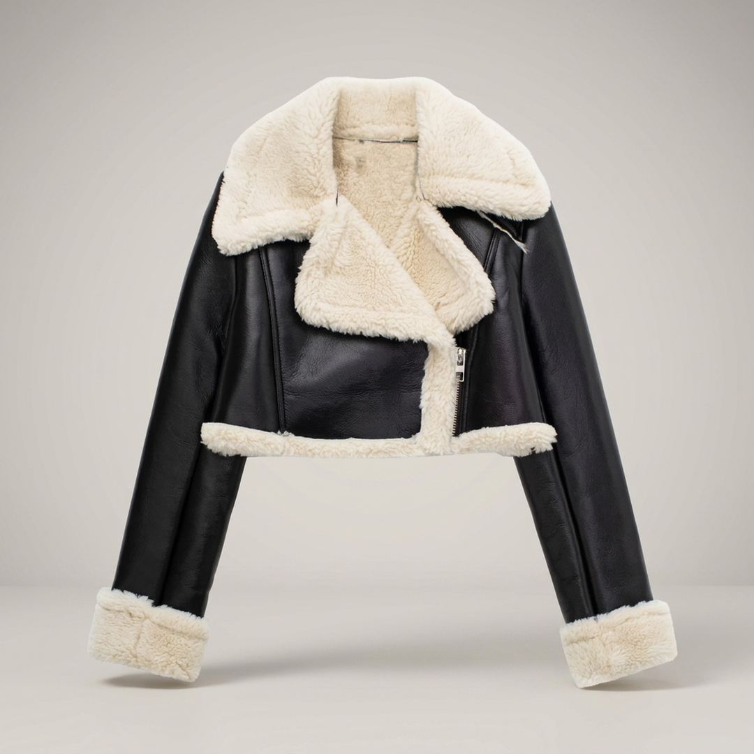 Leonie | Damen Kurzjacke mit Teddykragen im Bikersti