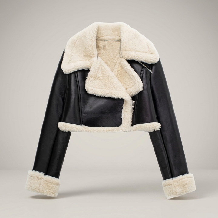 Leonie | Damen Kurzjacke mit Teddykragen im Bikersti