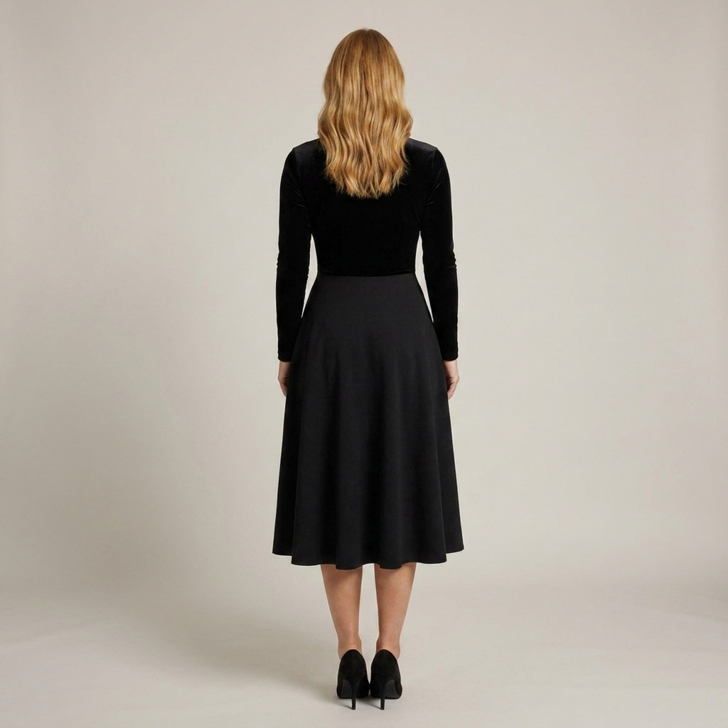 Birgit | Damen Langarmkleid mit Stehkragen Midikleid