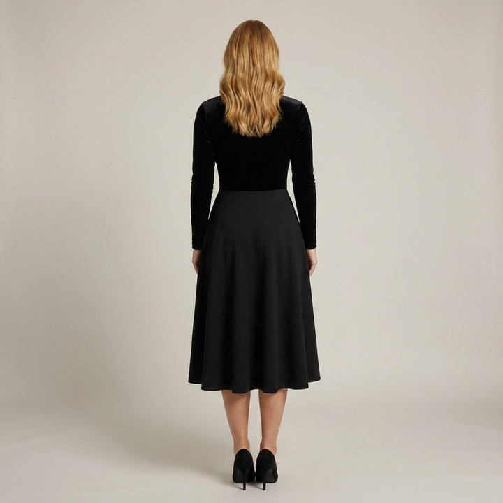 Birgit | Damen Langarmkleid mit Stehkragen Midikleid