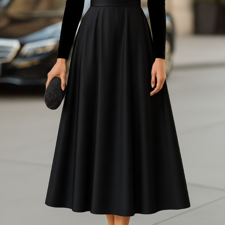 Birgit | Damen Langarmkleid mit Stehkragen Midikleid