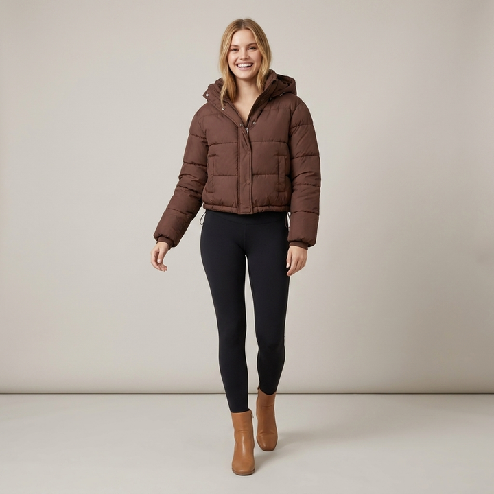 Alheidis | Damen Kurzjacke mit Kapuze und Steppung Steppjacke