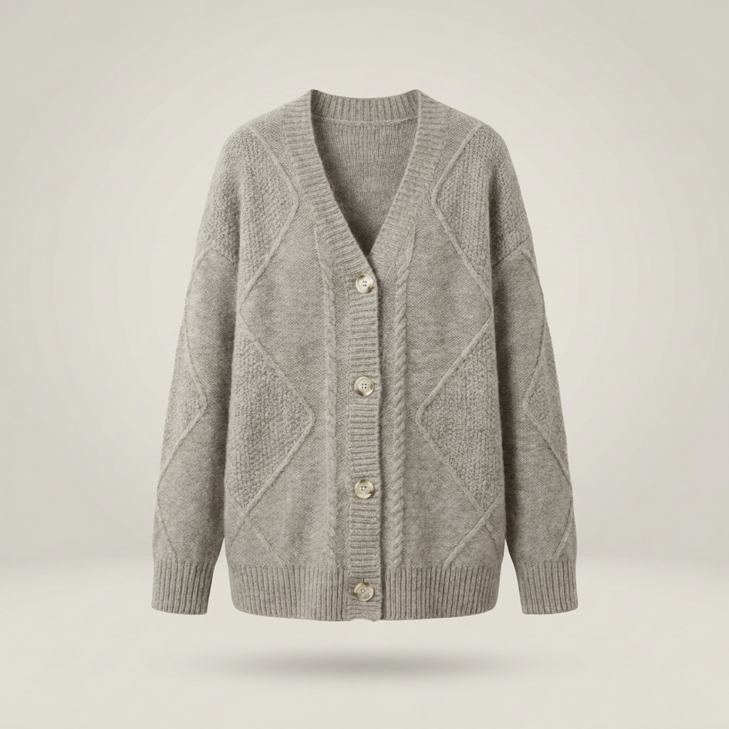 Dagmar | Damen Zopfstrickjacke mit Knopfleiste