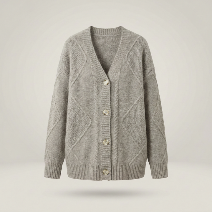 Dagmar | Damen Zopfstrickjacke mit Knopfleiste