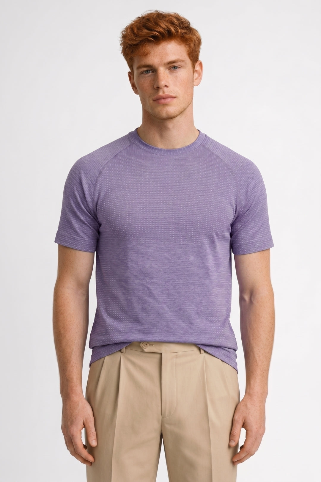 Herren-T-Shirt | Waffelstruktur &amp; Rundhalsausschnitt | Violett meliert