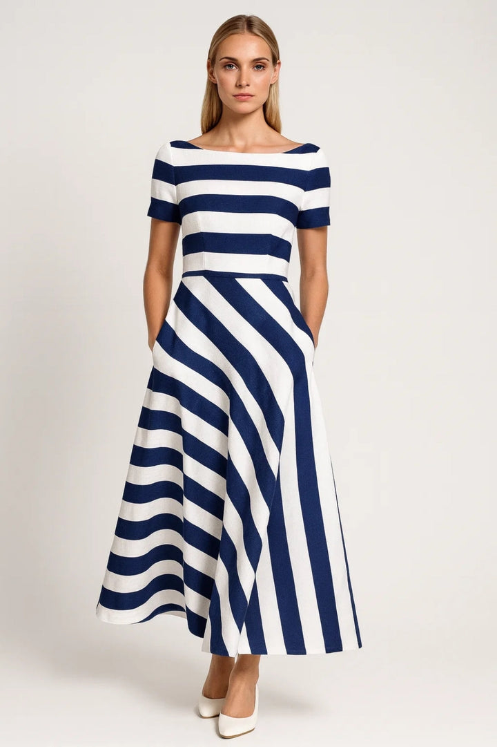Midi-Kleid Damen | Streifen | Kurze Ärmel | Schick &amp; Feminin