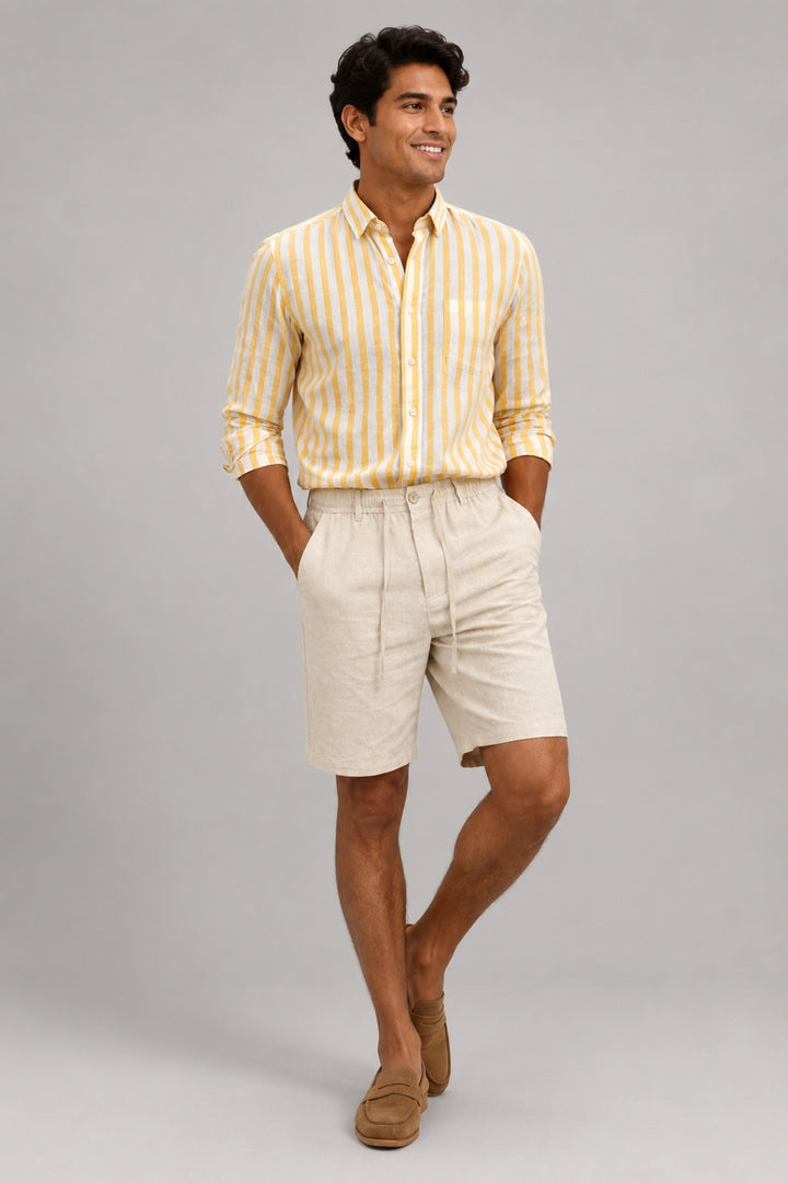 Lässige Herren-Shorts im lockeren Schnitt | Knielang, verstellbarer Kordelzug, Leinen-Look