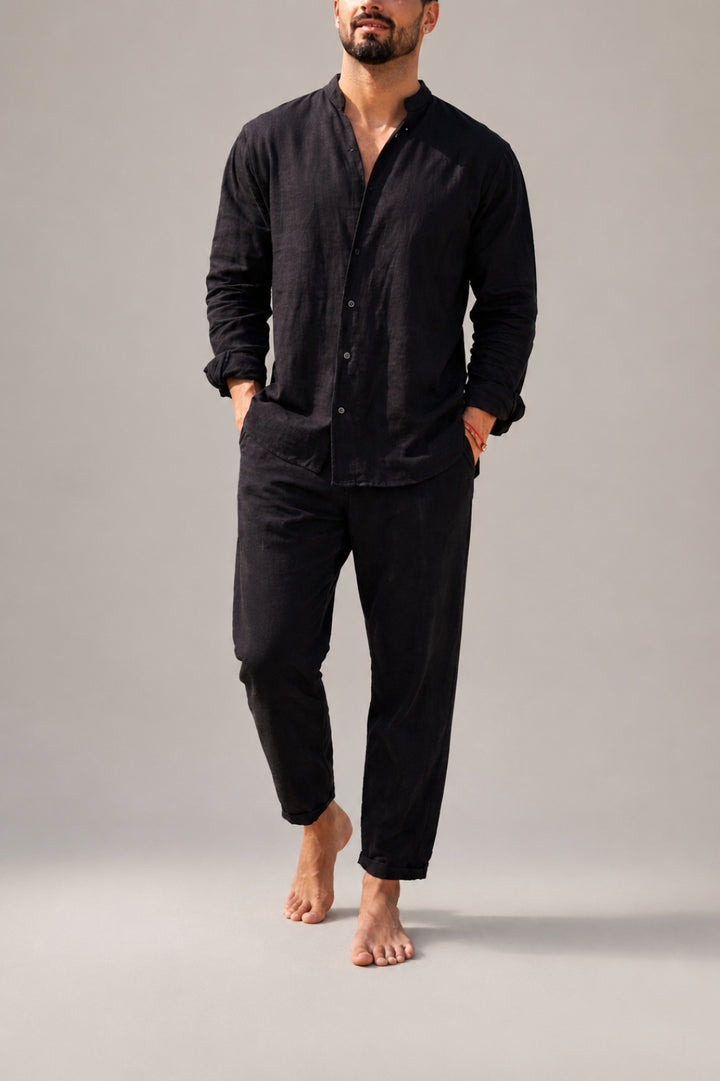 Herren-Set im lässigen Schnitt | Langärmliges Hemd und Hose im Leinen-Look