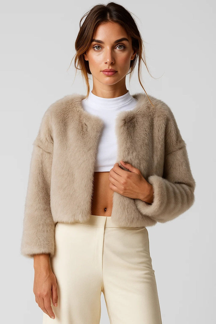 Damenjacke Kurz | Beige | Weich &amp; Warm | Eleganter Box-Schnitt