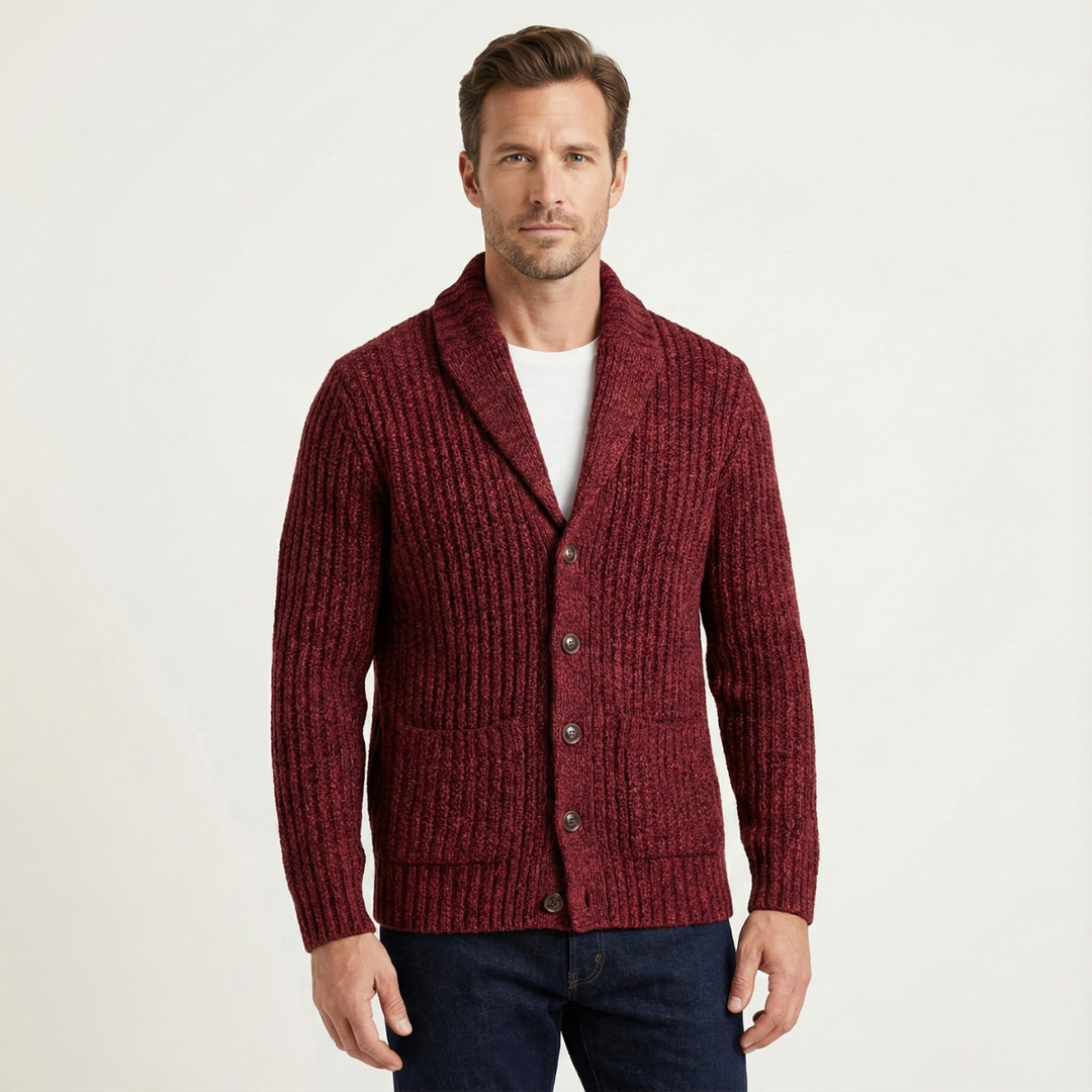 Adelbert | Klassische Strickjacke mit Schalkragen und Strukturmuster