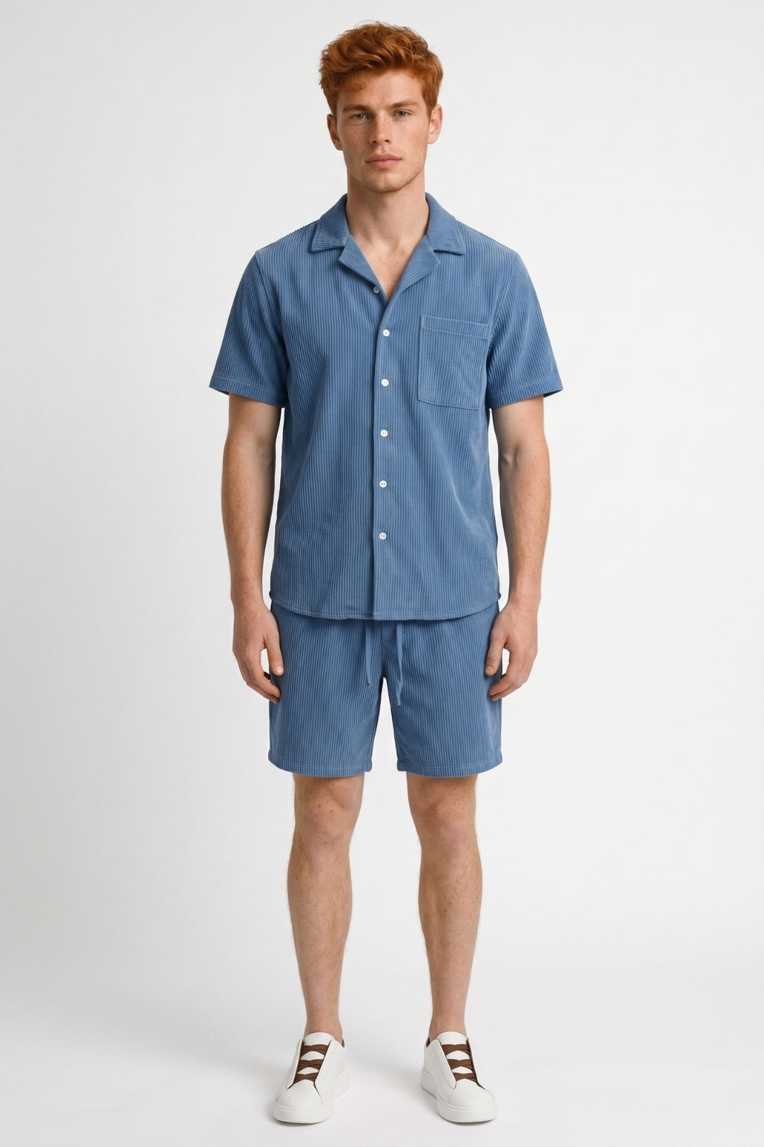 Denimblaues Herren-Set | Hemd &amp; Shorts | Sommerlich bequem