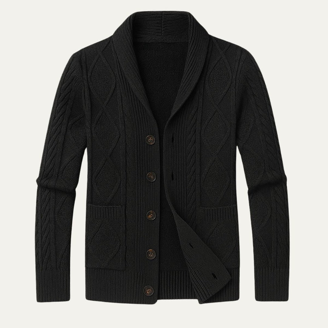 Achatius | Herren Strickjacke mit Zopf und Schalkragen