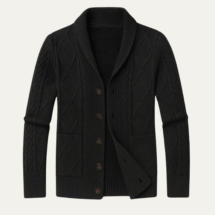 Achatius | Herren Strickjacke mit Zopf und Schalkragen