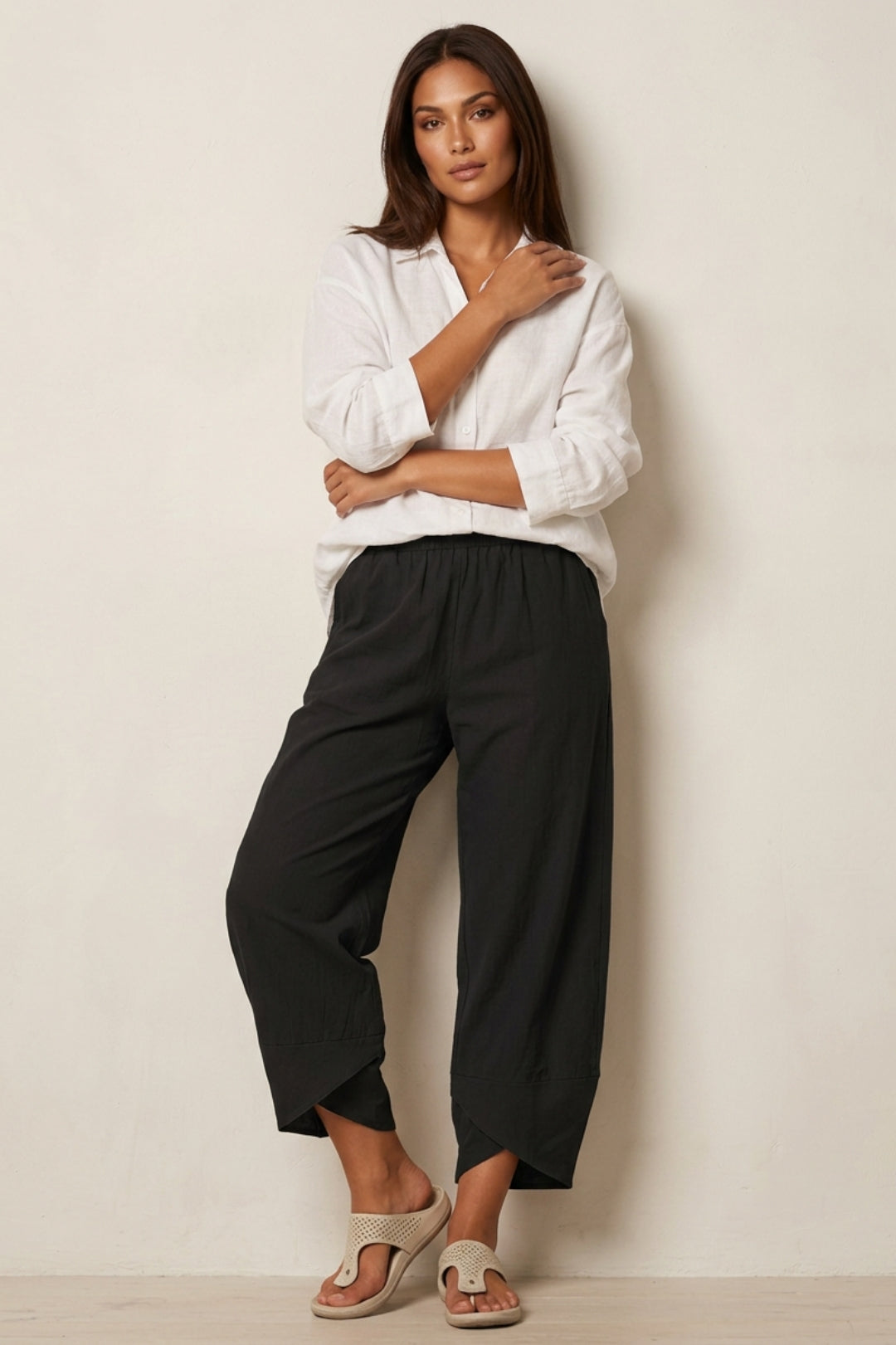Damenhose in weiter Passform | Elastischer Bund, knöchellang, lässiger Leinen-Look
