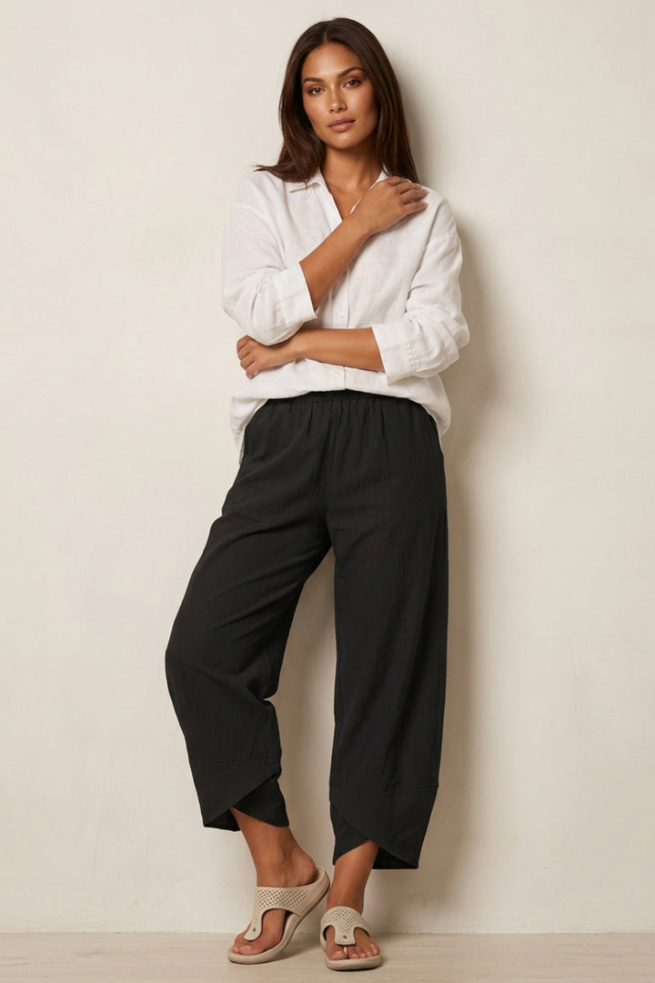 Damenhose in weiter Passform | Elastischer Bund, knöchellang, lässiger Leinen-Look
