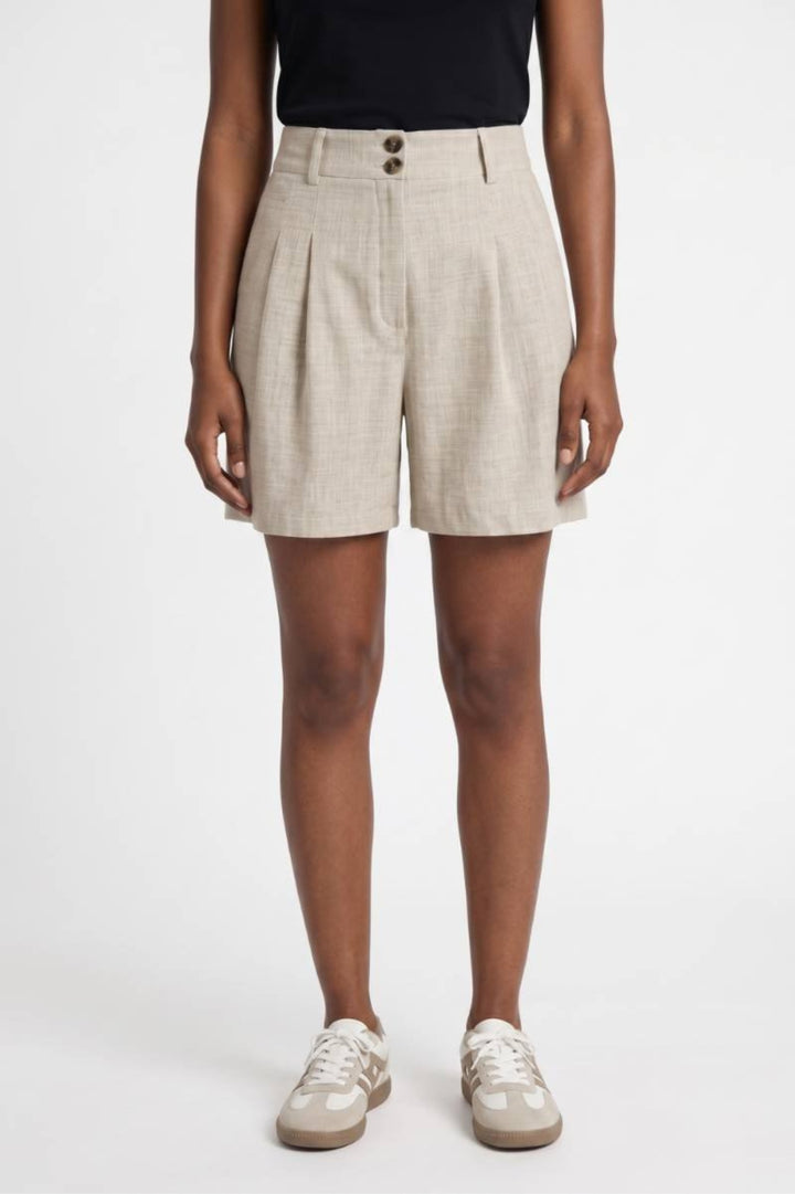 Damen-Shorts | Hohe Taille &amp; Falten | Sandbeige