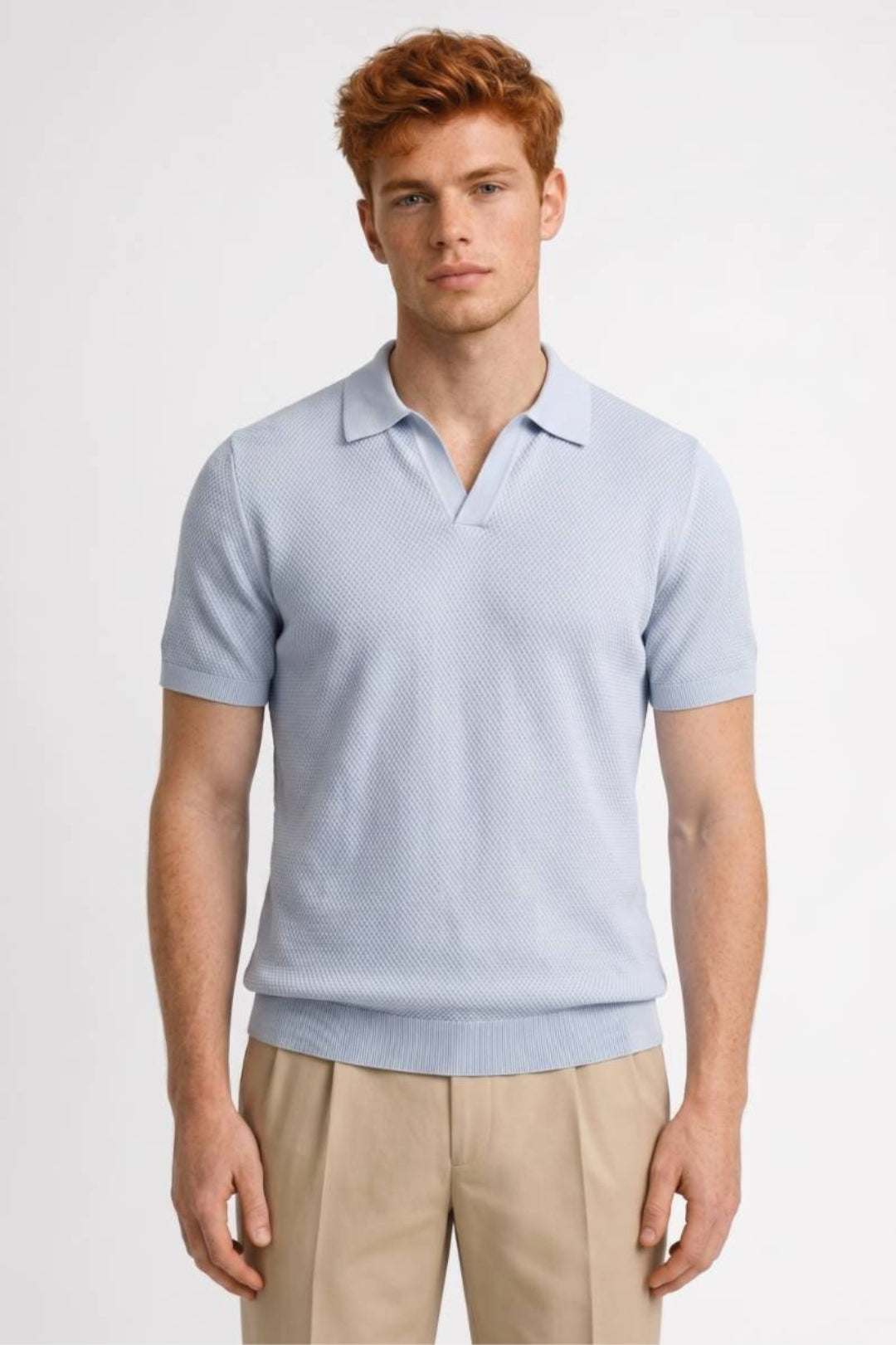 Herren-Polo | Strukturstrick &amp; klassischer Kragen | Himmelblau