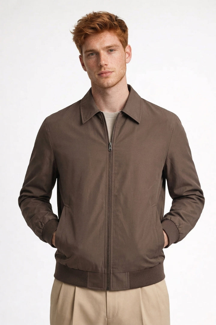Herren Bomberjacke Taupe Braun | Lockere Passform | Reißverschluss | Übergangsjacke