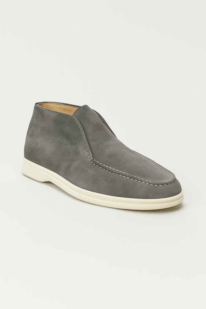 Herren-Loafers | Grauer Wildleder-Look &amp; weiße Sohle | Slip-On Komfort