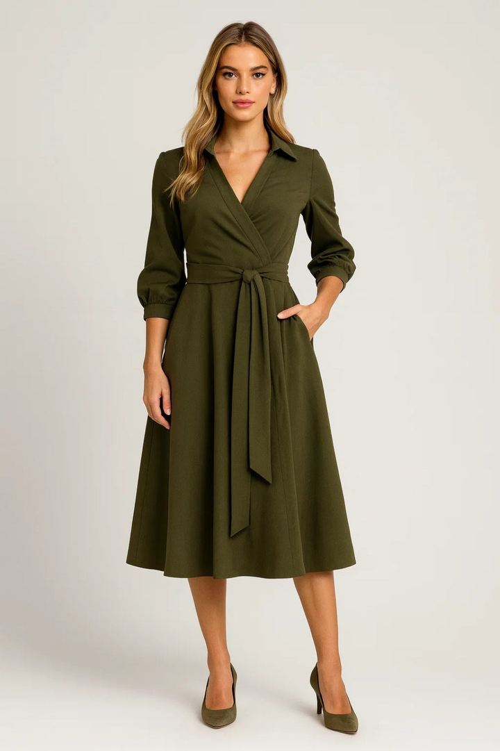 Wickelkleid Damen| Gürtel | V-Ausschnitt | Elegant &amp; Bequem