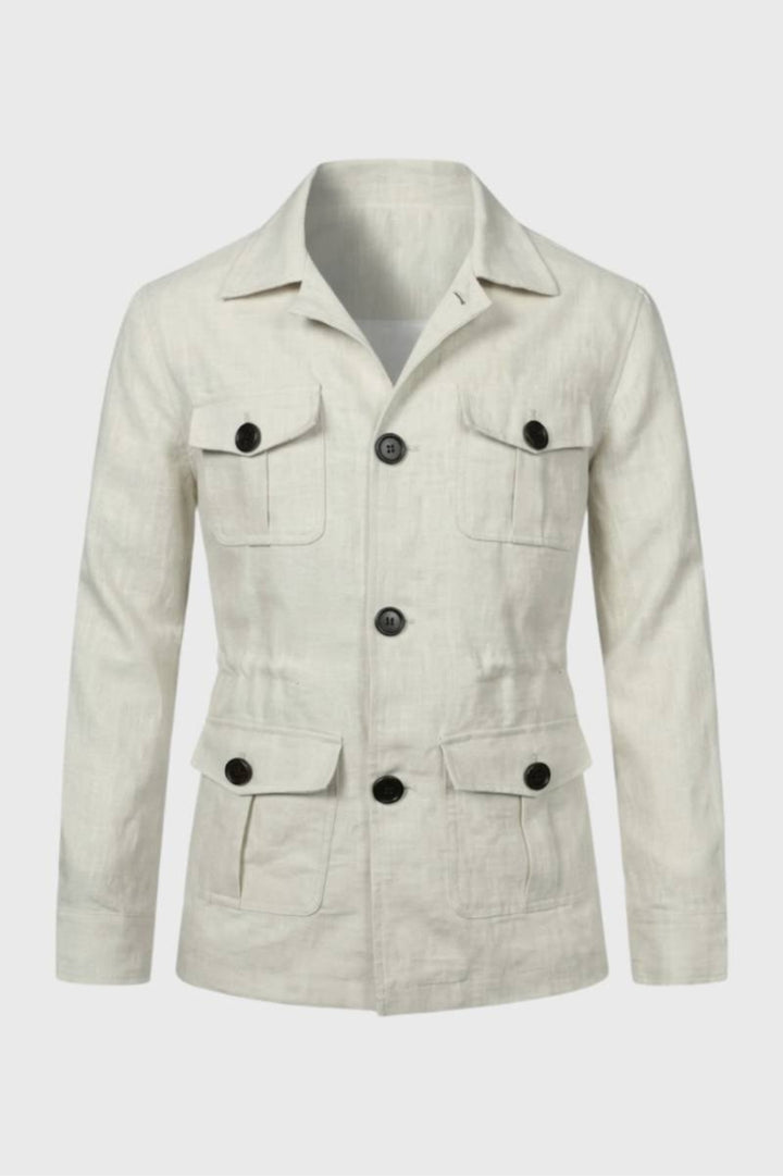 Herrenjacke in geradem Schnitt | Militär-Safari-Stil | Mehrere Taschen | Klassischer Kragen