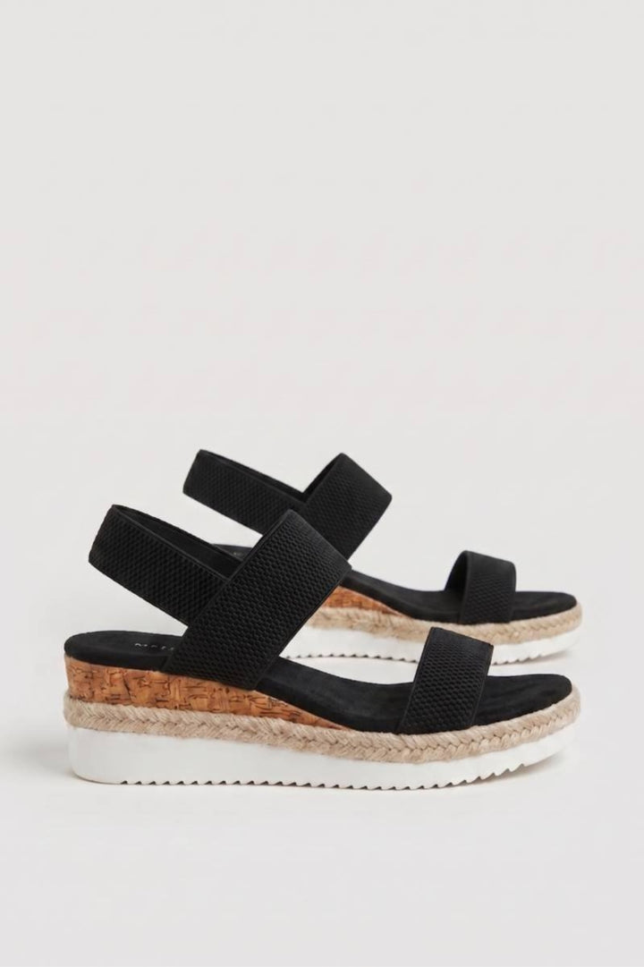 Damen-Sandalen | Keilabsatz &amp; dehnbare Riemen | Schwarz