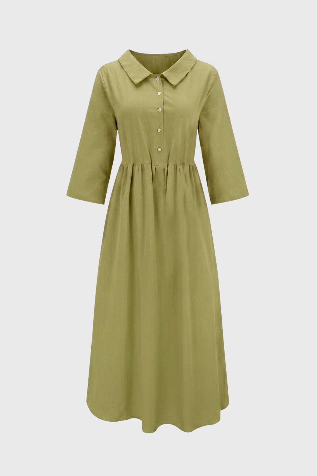 Damen-Midikleid | Hemdkragen &amp; geraffte Taille | Puderrosa