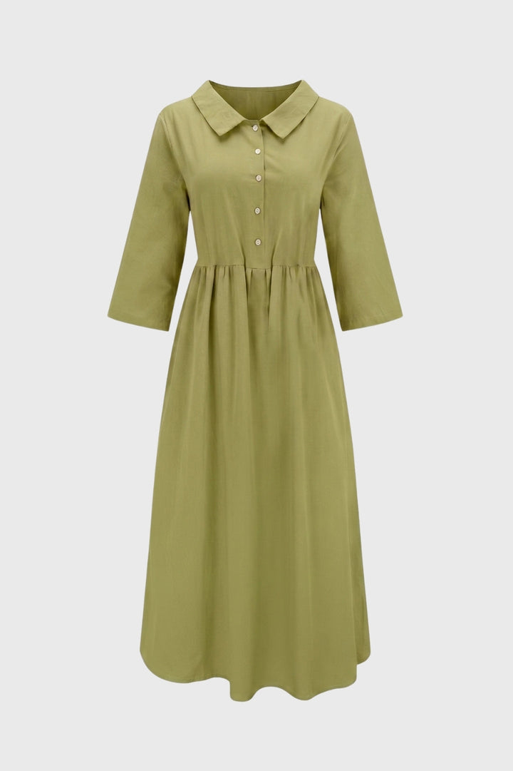 Damen-Midikleid | Hemdkragen &amp; geraffte Taille | Puderrosa