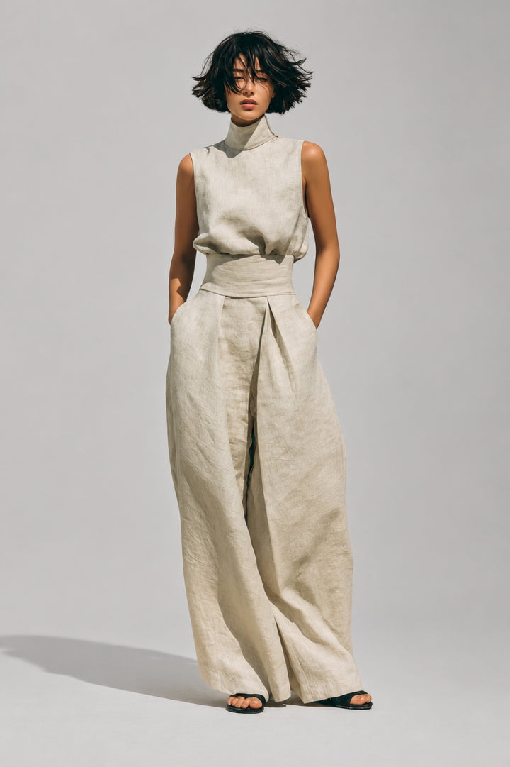 Damen-Set mit fließendem Schnitt | Ärmelloses Top mit Rollkragen und weite Palazzo-Hose